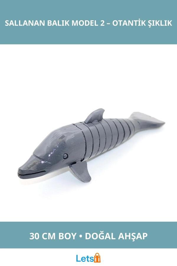 Ahşap El İşçiliği Sallanan Balık Figürü 30 cm Dekorasyon Aksesuarı - Image 1