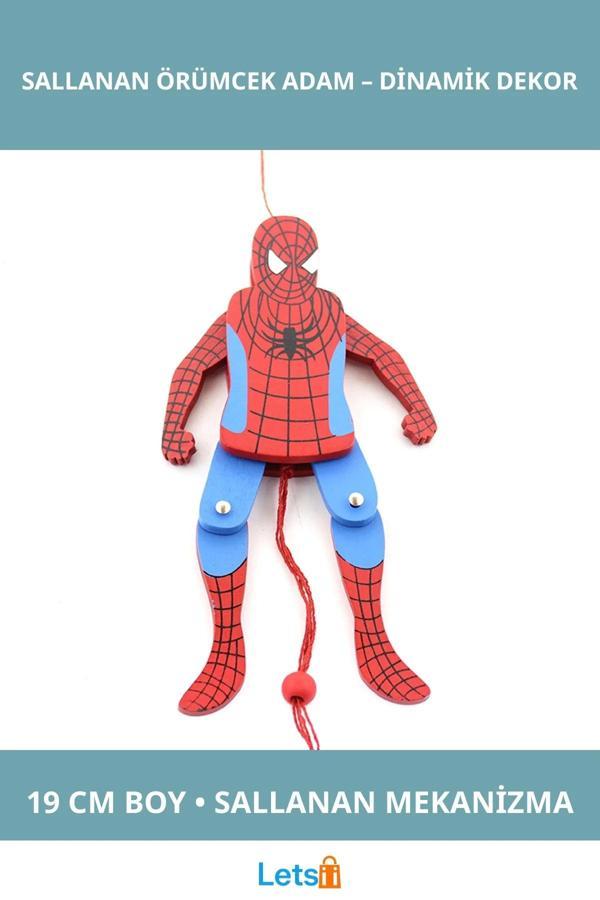 Ahşap Sallanan Örümcek Adam Figürü 19 cm Eğlenceli Dekoratif Aksesuar - Image 1