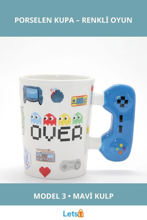 Mavi Oyun Konsolu Kulplu Eğlenceli Porselen Kupa Bardak - Image 1