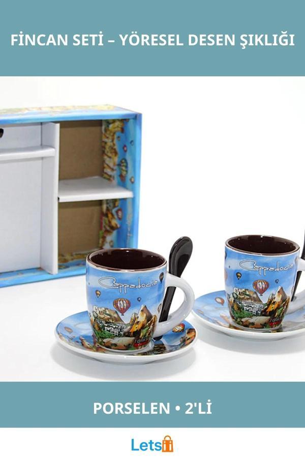 Yöresel Desenli Zarif Porselen İkili Fincan Seti - Image 1