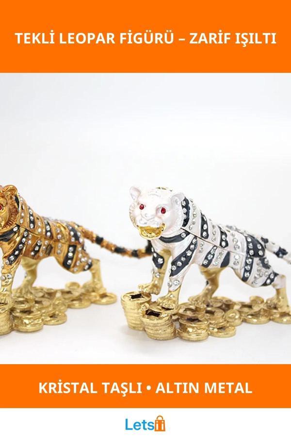 Swarovski Taşlı Tekli Leopar Figürü Altın Renk - Image 1
