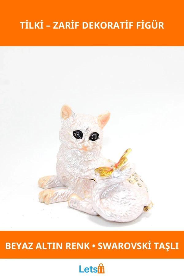 Swarovski Taşlı Altın Rengi Zarif Tilki Figürü - Image 1