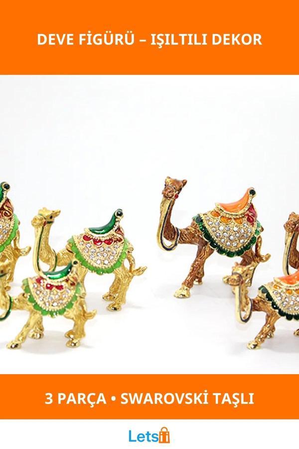 Swarovski Taşlı Zarif 3'lü Deve Figürü Seti - Image 1
