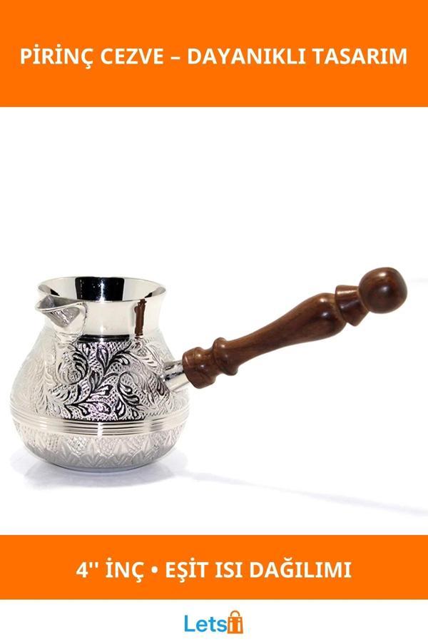 Pirinç Kahve Cezvesi 4 İnç Ahşap Saplı Dayanıklı Tasarım - Image 1