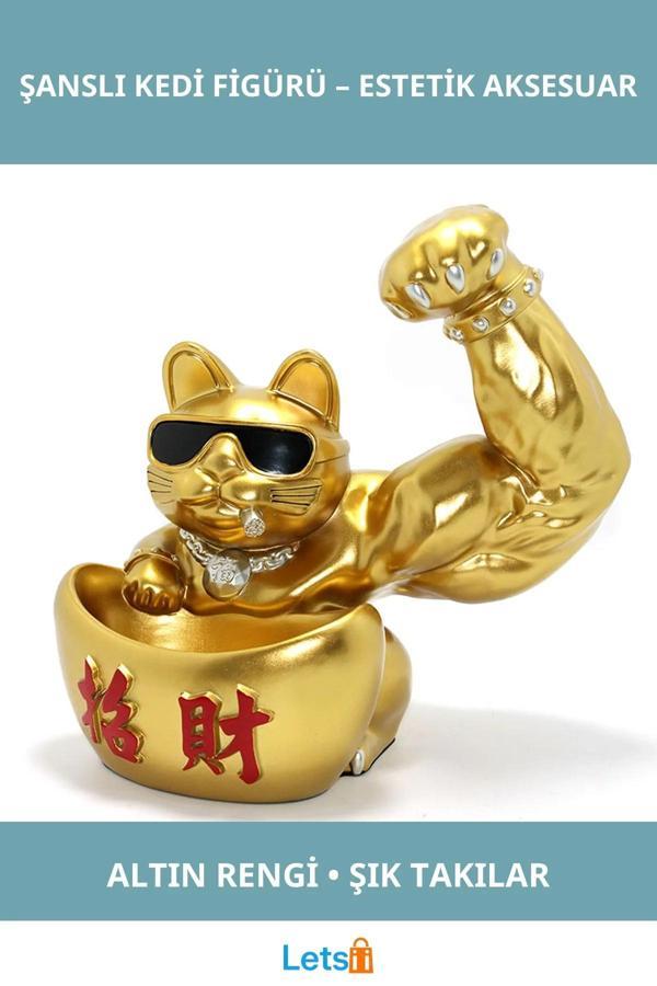 Altın Renk Şanslı Kedi Figürü Şık Dekorasyon - Image 1