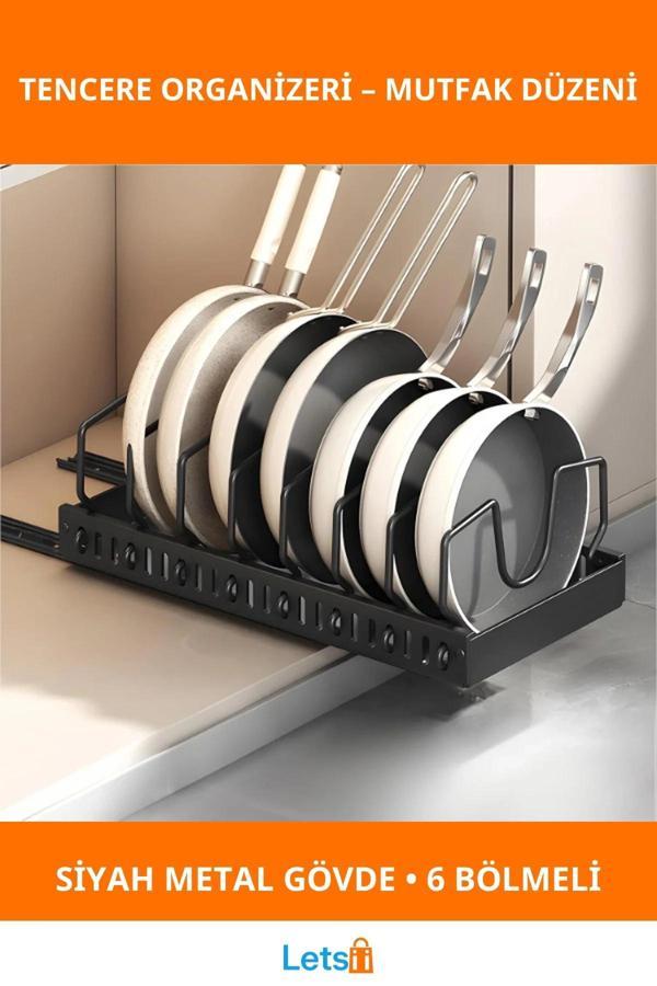 Teleskopik Raylı Dayanıklı Metal Mutfak Tava Tencere Organizeri - Image 1