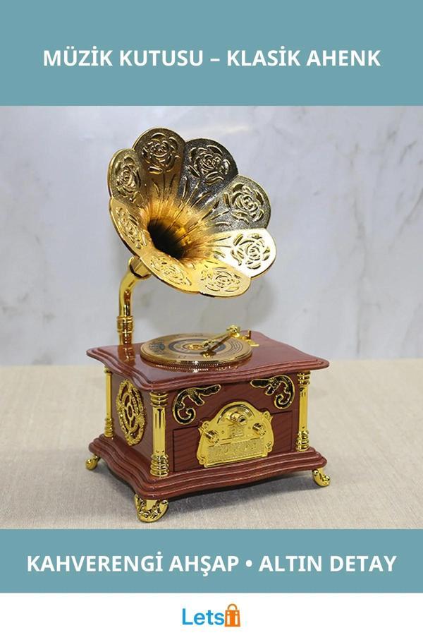 Nostaljik Kahverengi Ahşap Gramofon Müzik Kutusu - Image 1