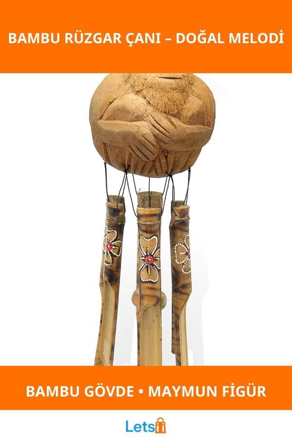 Doğal Bambu Maymun Figürlü Rüzgar Çanı - Image 1