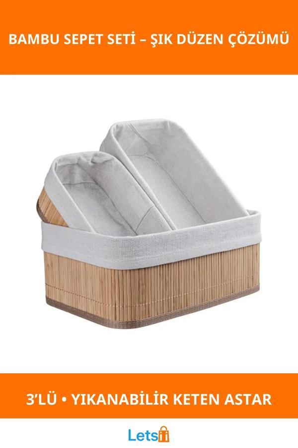 Bambu Üçlü Sepet Seti Şık ve Fonksiyonel Düzenleyici - Image 1