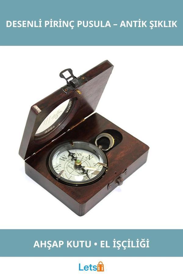 Ahşap Kutulu Şık Desenli Pirinç Pusula - Image 1