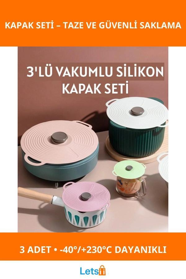 3'lü Vakumlu Silikon Gıda Saklama Kapağı Sızdırmaz, Dayanıklı, Renkli - Image 1