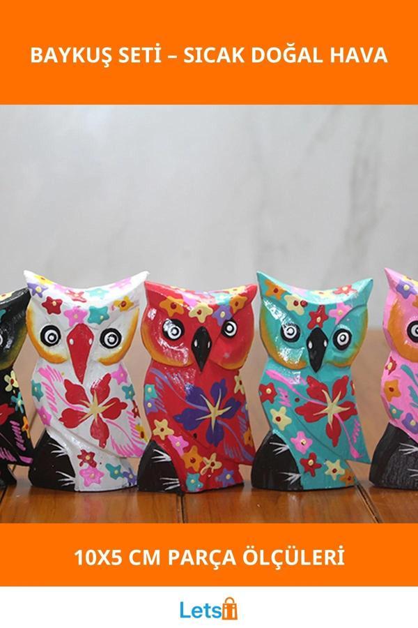 Ahşap El Yapımı 5'li Baykuş Dekorasyon Seti - Image 1