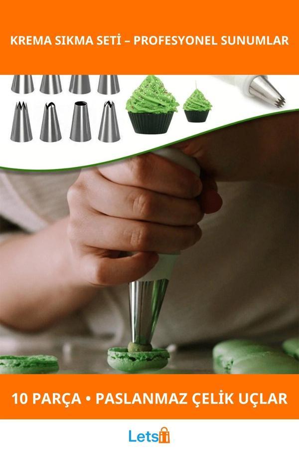 Paslanmaz Çelik Krema Sıkma Uçları ile 10 Parça Yaratıcı Pasta Süsleme Seti - Image 1