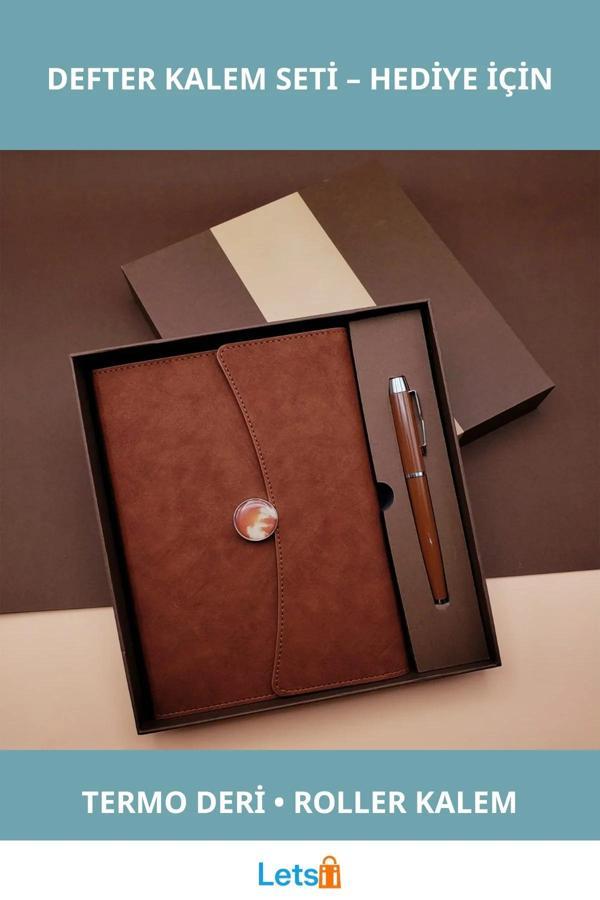 Özel Kutulu Termo Deri Defter ve Metal Roller Kalem Seti - Image 1