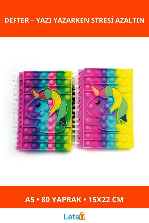 Unicorn Tasarımlı Eğlenceli Pop It Defter A5 80 Yaprak - Image 1