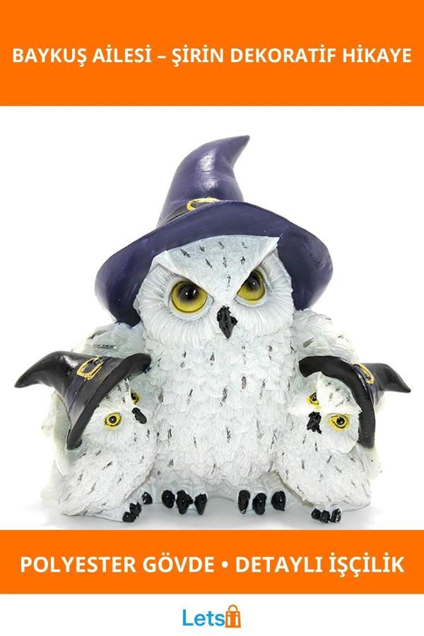 Polyester Büyücü Şapkalı Baykuş Ailesi Dekoratif Figürü - Image 1