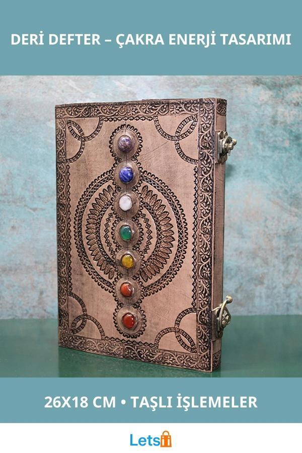 Taşlı Deri Defter 7 Çakra Enerji Dengeleyici 26x18 cm - Image 1