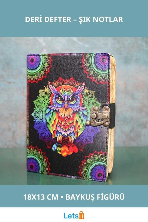 Estetik Baykuş Figürlü Deri Defter 18x13 cm - Image 1