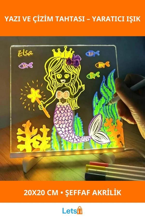 LED Aydınlatmalı Tahta Yazı ve Çizim 20x20 cm Küçük Boy - Image 1