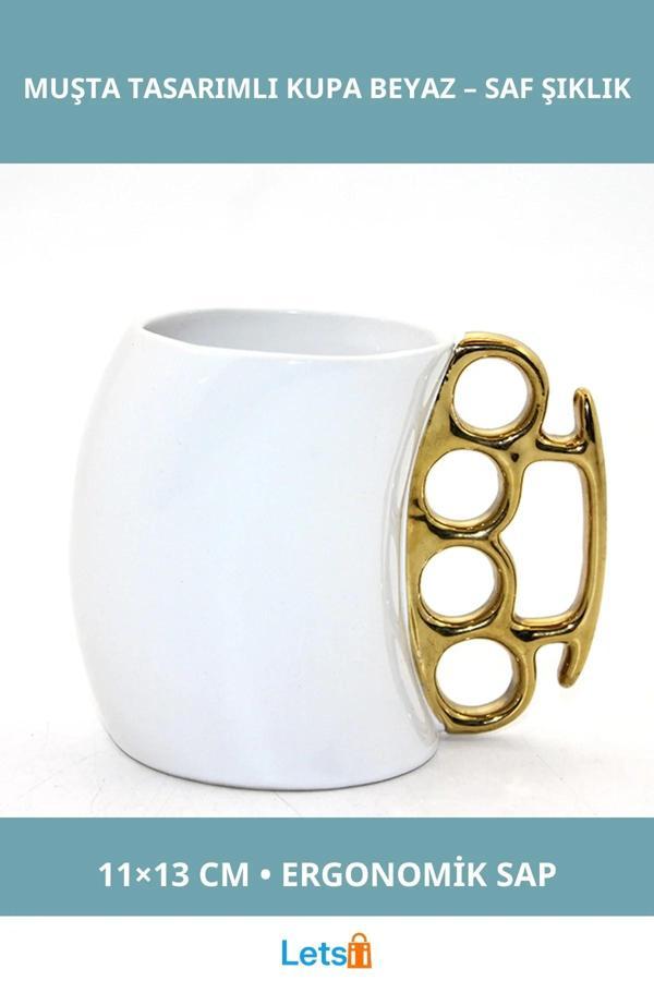 Porselen Muşta Tasarımlı Beyaz Kupa Bardak 11x13 cm - Image 1