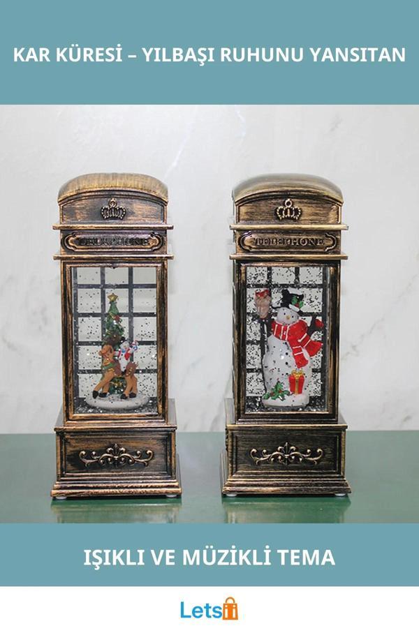 Telefon Kulübesi Tasarımlı Işıklı Müzikli Kar Küresi Yılbaşı Dekoru - Image 1