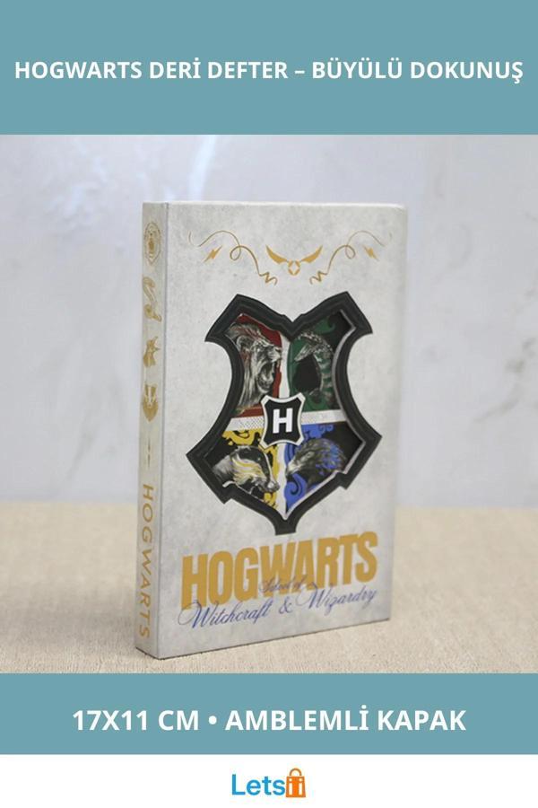 Harry Potter Hogwarts Amblemli Sert Kapaklı Deri Defter 17x11 cm - Image 1
