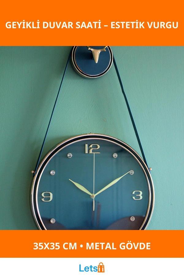 Modern Geyikli Duvar Saati 35x35 cm Şık Metal Tasarım - Image 1