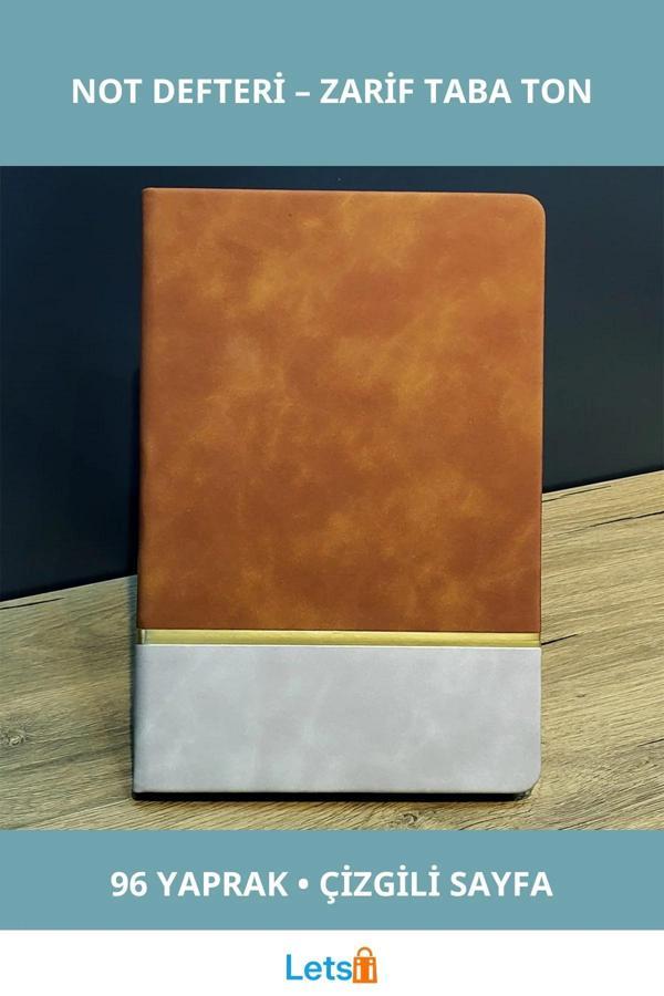 Altın Şeritli Taba Rengi Deri Not Defteri 96 Yaprak - Image 1