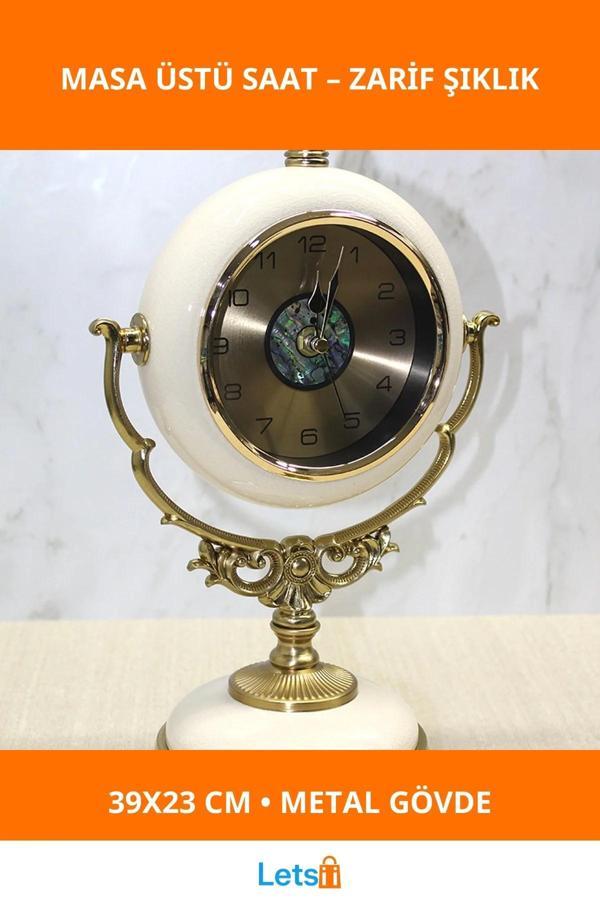 Metal Şık Masa Üstü Saat 39x23 cm Altın Tonları - Image 1