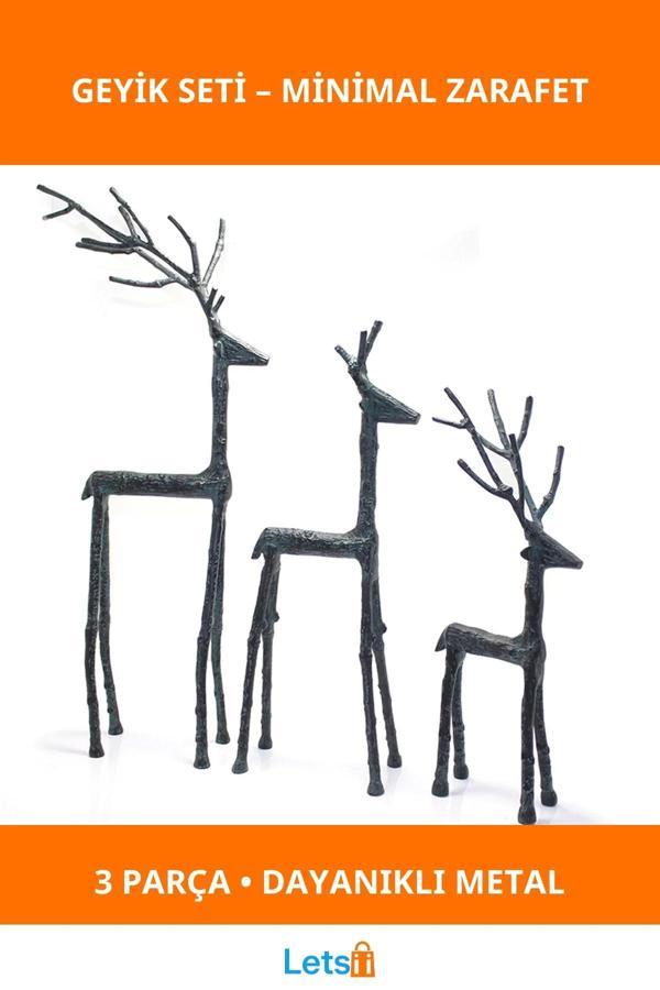 Minimalist Metal 3'lü Geyik Dekoratif Figür Seti - Image 1