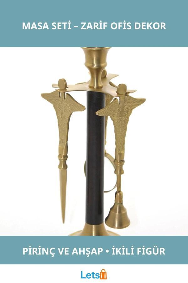 Zarif Pirinç ve Siyah Ahşap Ofis Masa Dekorasyon Aksesuarı - Image 1