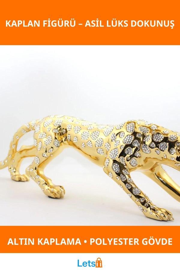 Lüks Polyester Kaplan Figürü 75 cm Altın Kaplama Dekoratif Heykel - Image 1