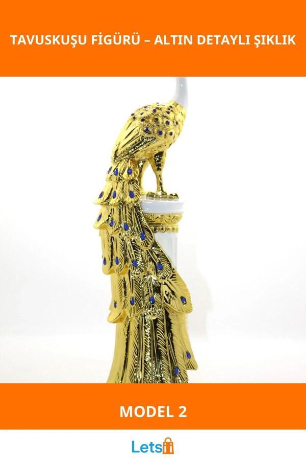 Altın Detaylı Polyester Tavuskuşu Figürü Uzun Kuyruğu İle Dekoratif Parça - Image 1