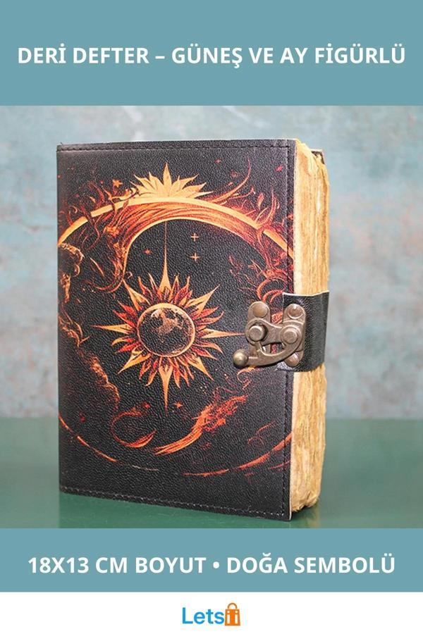 Deri Defter Güneş Ay Tasarımlı 18x13 cm Sanatsal Günlük - Image 1