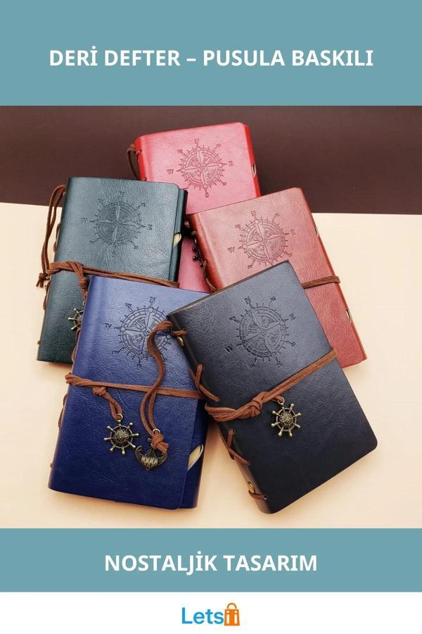 Küçük Boy Pusula Baskılı Deri Not Defteri 15x10 cm - Image 1