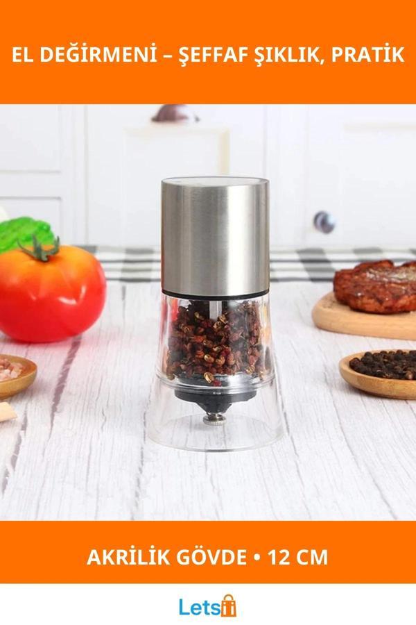 Şeffaf Akrilik El Değirmeni 12 cm Ergonomik Baharat Öğütücü - Image 1