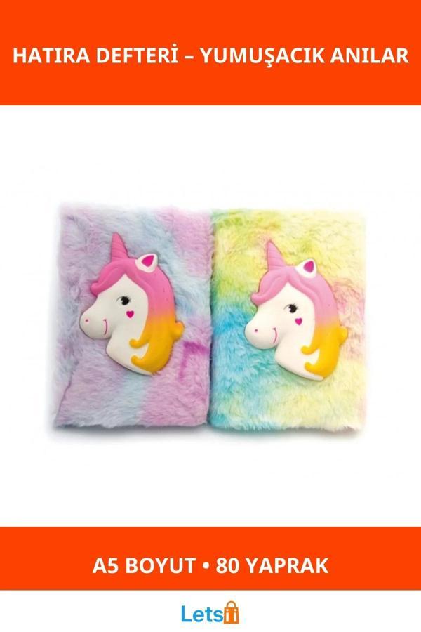 Kabartmalı Unicorn Tasarımlı Peluş Hatıra Defteri A5 80 Yaprak - Image 1
