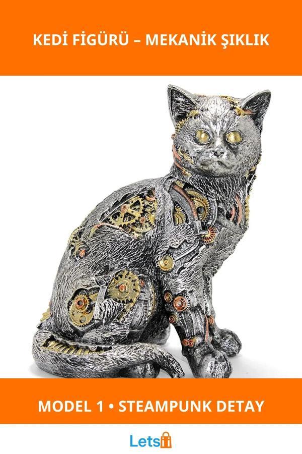 Steampunk Tasarımlı Polyester Kedi Figürü - Image 1