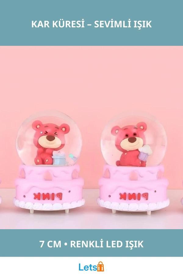 7 Cm Ayıcıklı Işıklı Kar Küresi Dekoratif Hediye - Image 1