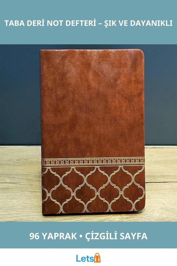 Gold İşlemeli Taba Rengi Deri Not Defteri 192 Sayfa - Image 1
