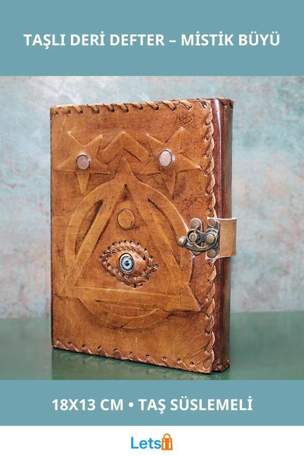 Taşlı Deri Defter Mistik Tasarım 18x13 cm - Image 1