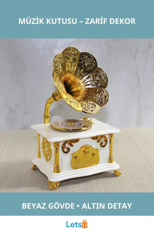 Klasik Beyaz Gramofon Müzik Kutusu - Image 1