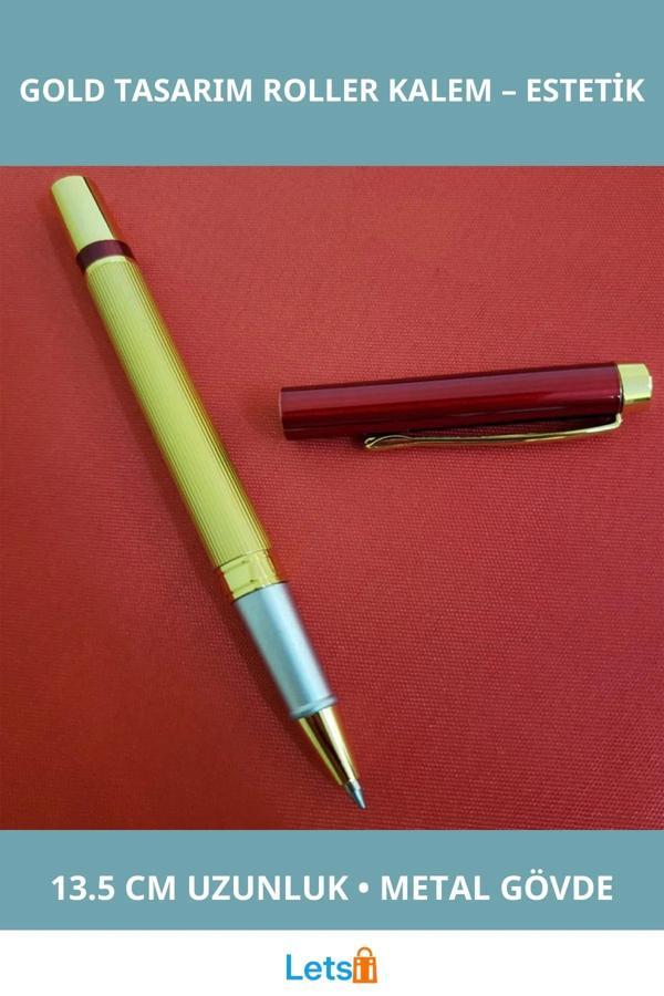 Kutulu Kırmızı Gold Tasarım Roller Kalem Estetik ve Şık Yazım Deneyimi - Image 1