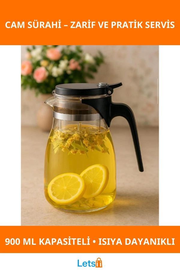 900 ml Süzgeçli Isıya Dayanıklı Cam Sürahi - Image 1