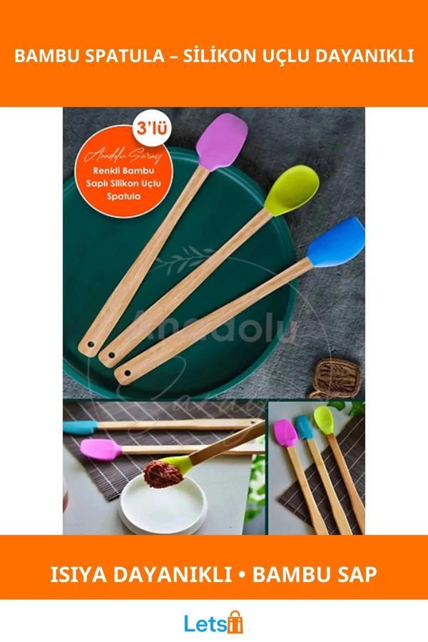 Silikon Uçlu Isıya Dayanıklı Bambu Spatula Seti 3'lü - Image 1