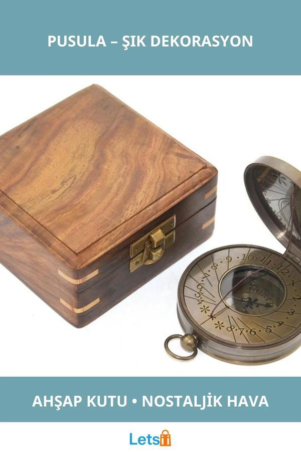 Ahşap Kutulu Nostaljik Pusula Model 8 Dekoratif ve Fonksiyonel - Image 1
