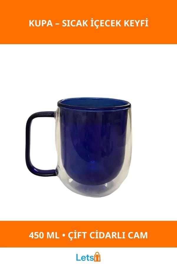 Çift Cidarlı Lacivert Cam Kupa 450ml - Image 1