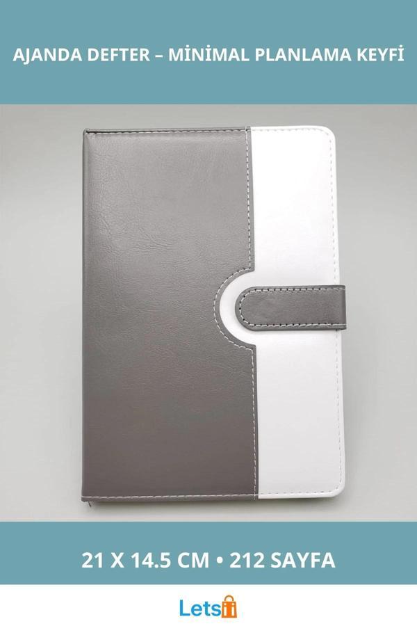 Tarihsiz Ajanda Defter Beyaz Gri 21x14.5 cm Termo Deri A5 - Image 1