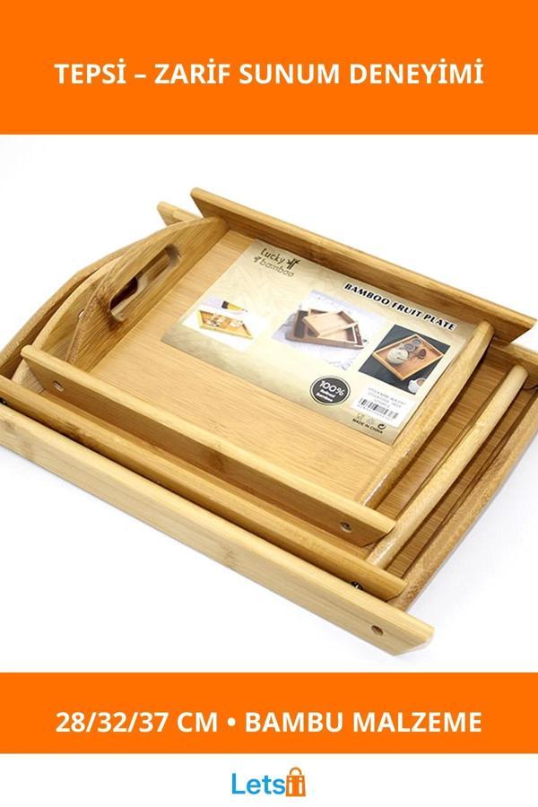 3'lü Doğal Bambu Tepsi Seti 28cm 32cm 37cm - Image 1