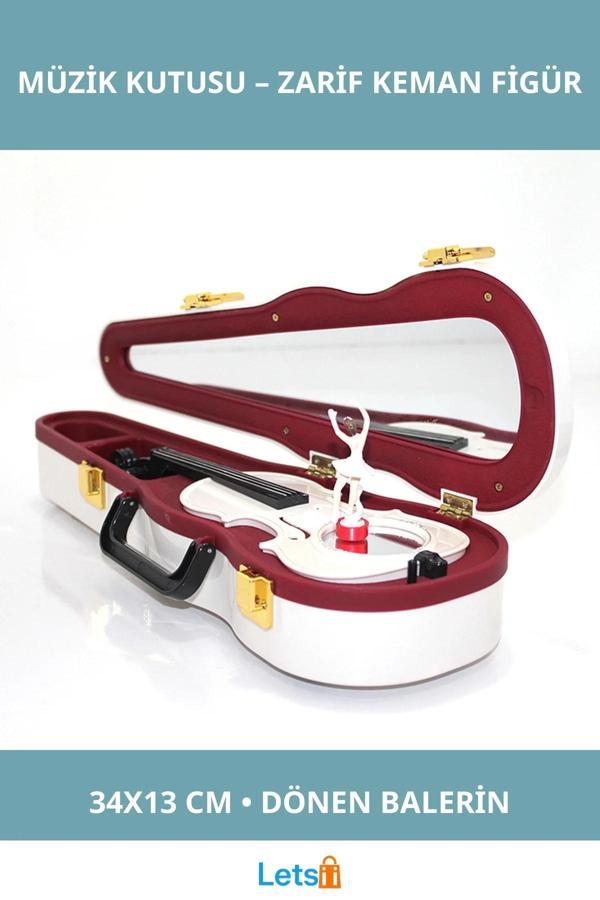 Keman Şeklinde Müzik Kutusu Balerin Figürlü Mekanik - Image 1